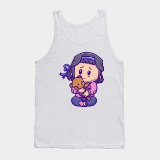 Cute Girl Hug Teddy Bear Cartoon Tank Top